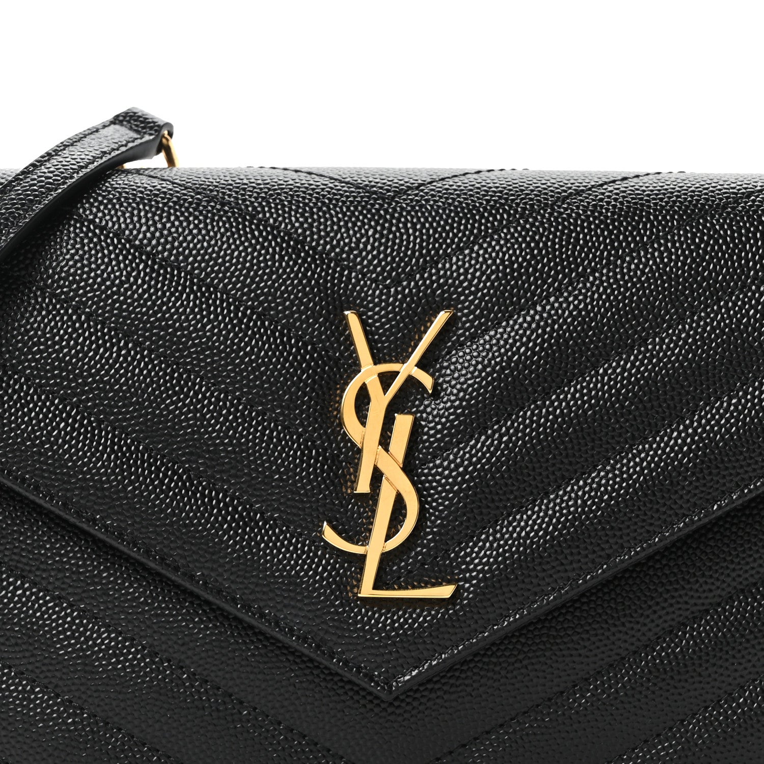 Grain De Poudre Matelasse Chevron Monogram Envelope Chain Wallet Black
