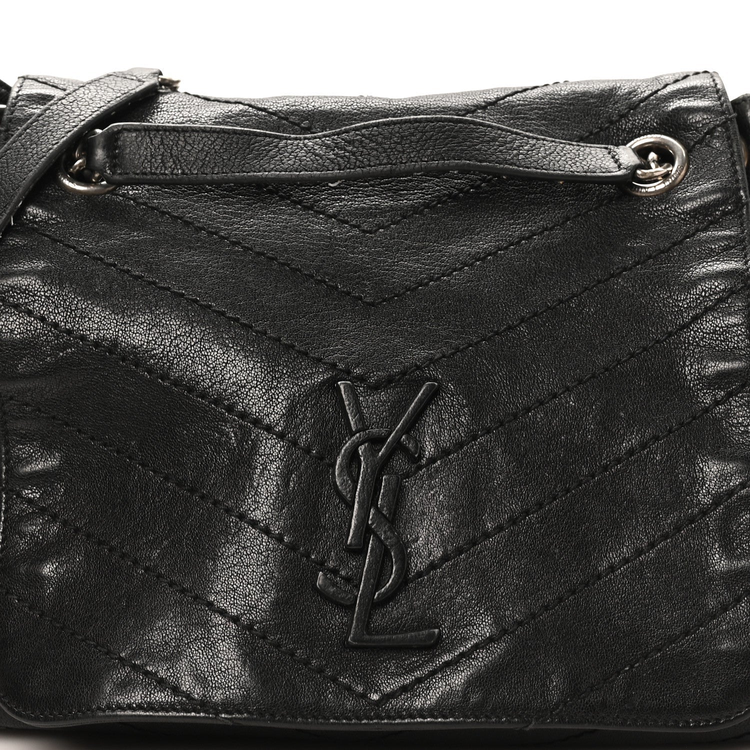 Pebbled Lambskin Chevron Monogram Large Nolita Black
