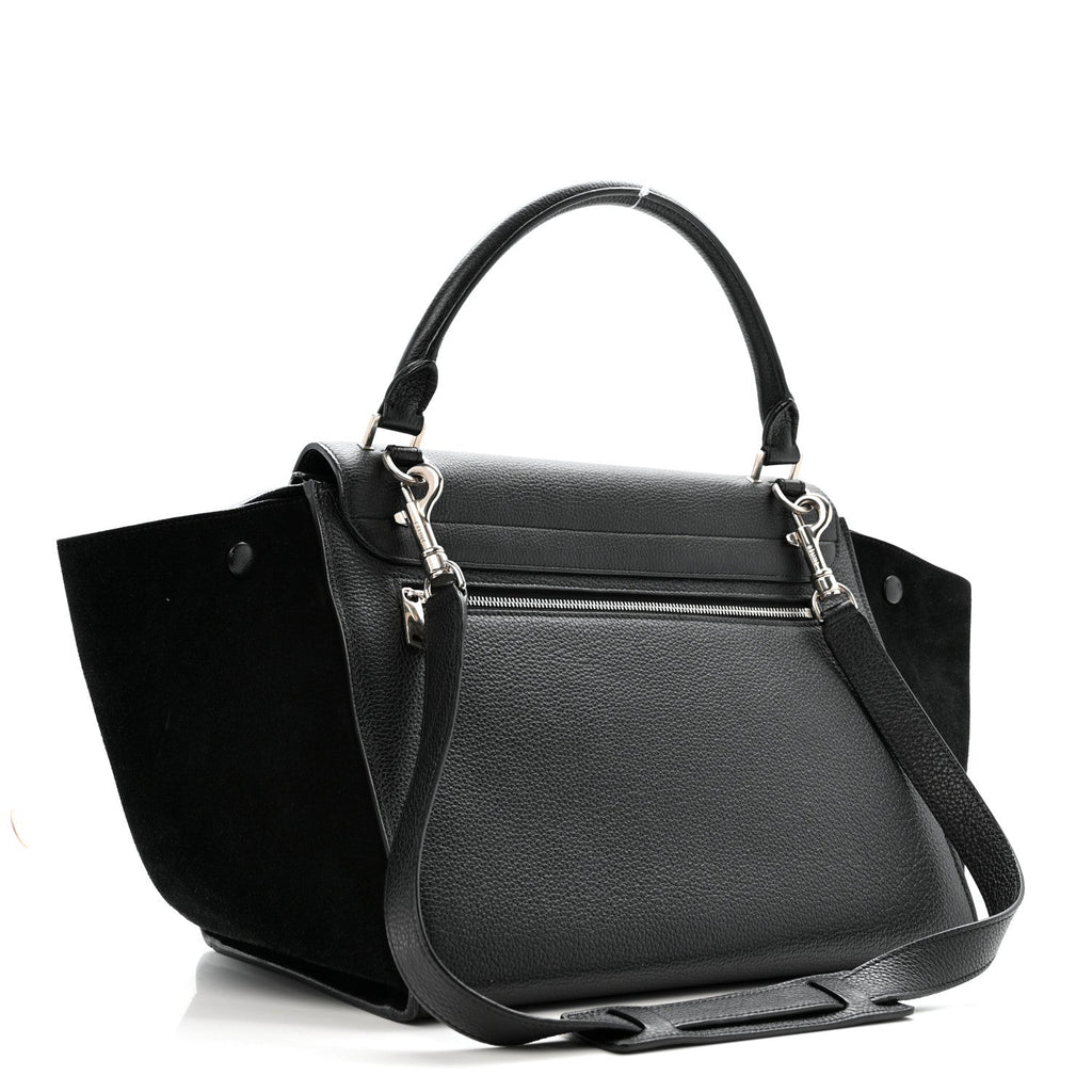 Drummed Calfskin Suede Medium Trapeze Black