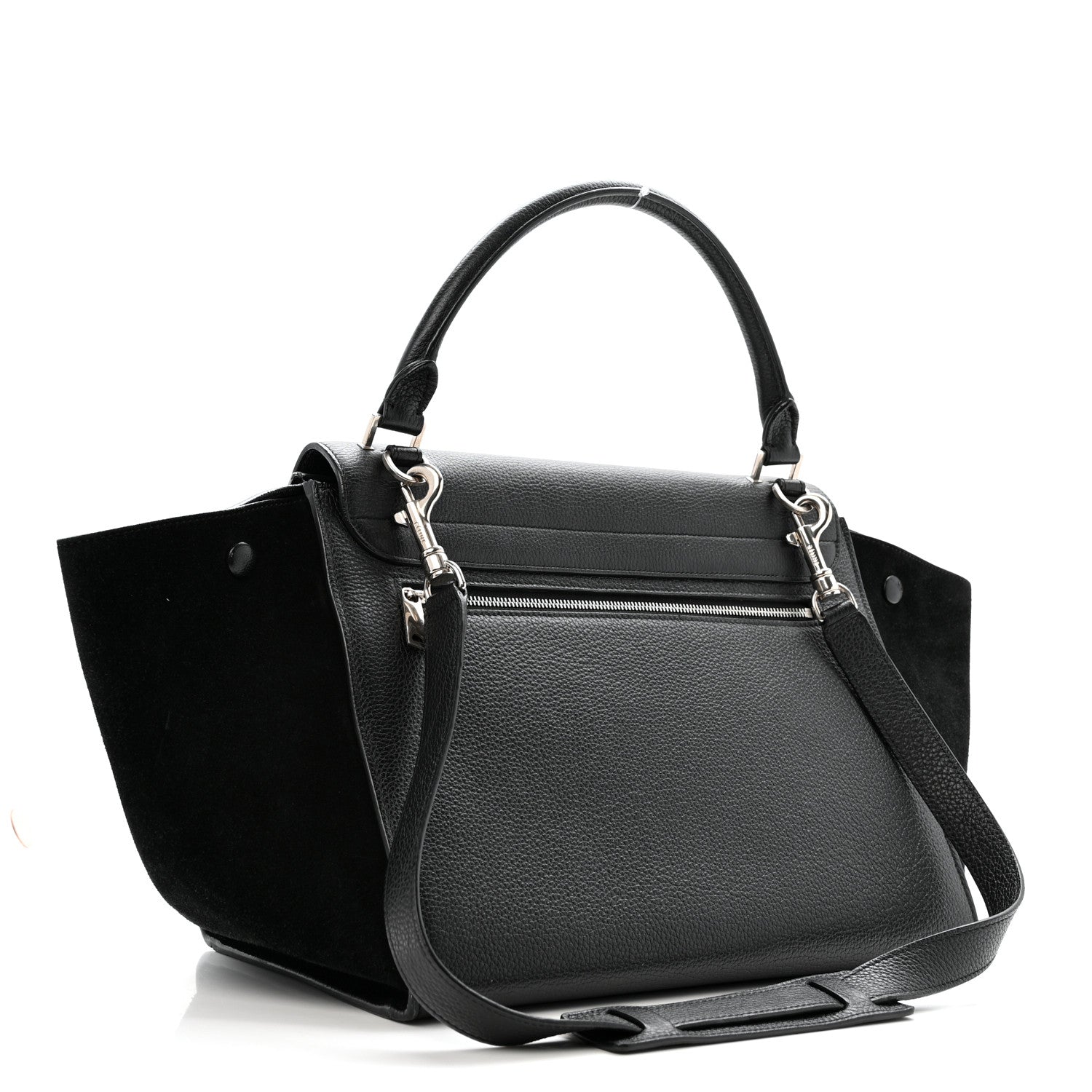Drummed Calfskin Suede Medium Trapeze Black
