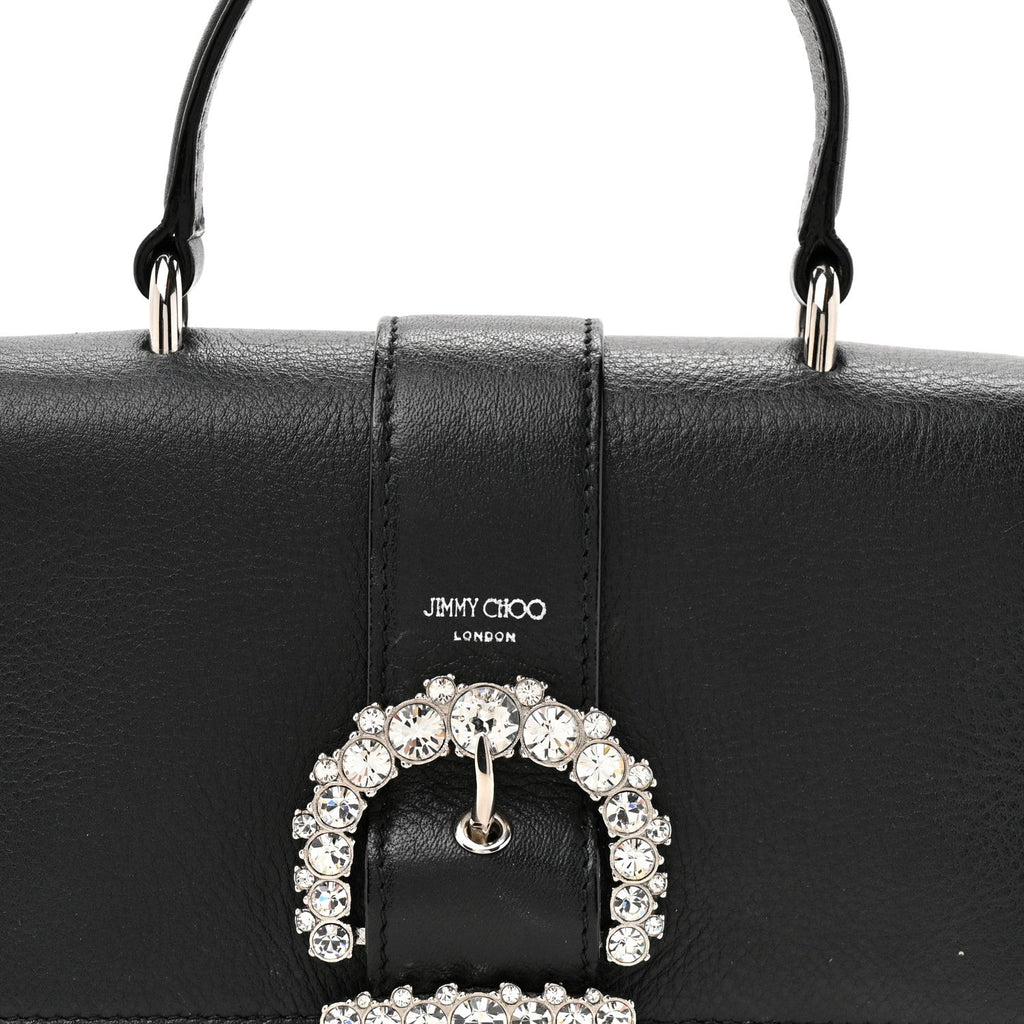 Calfskin Crystal Small Cheri Top Handle Bag Black