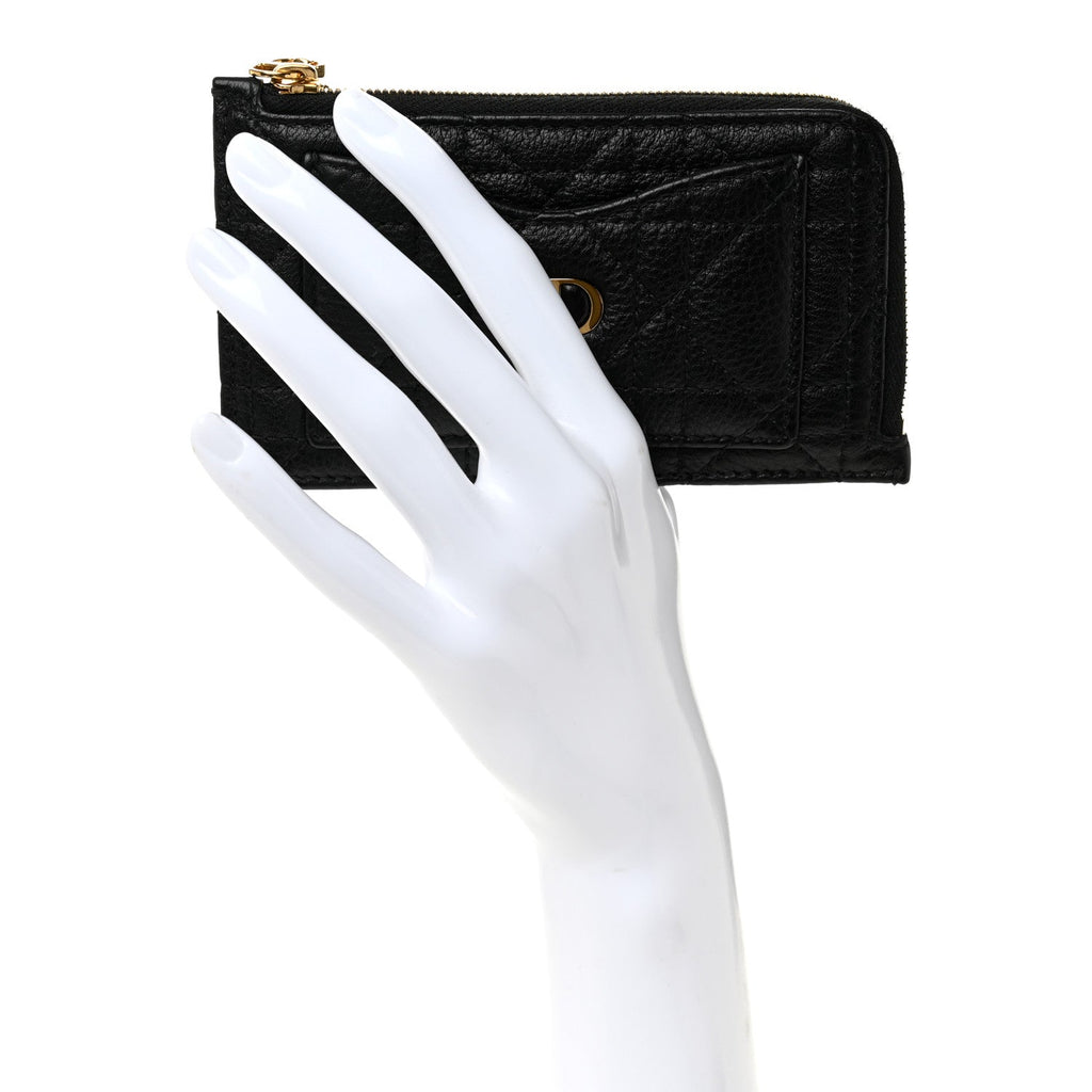 Supple Calfskin Cannage Caro Cosmos Zipped  Holder Black