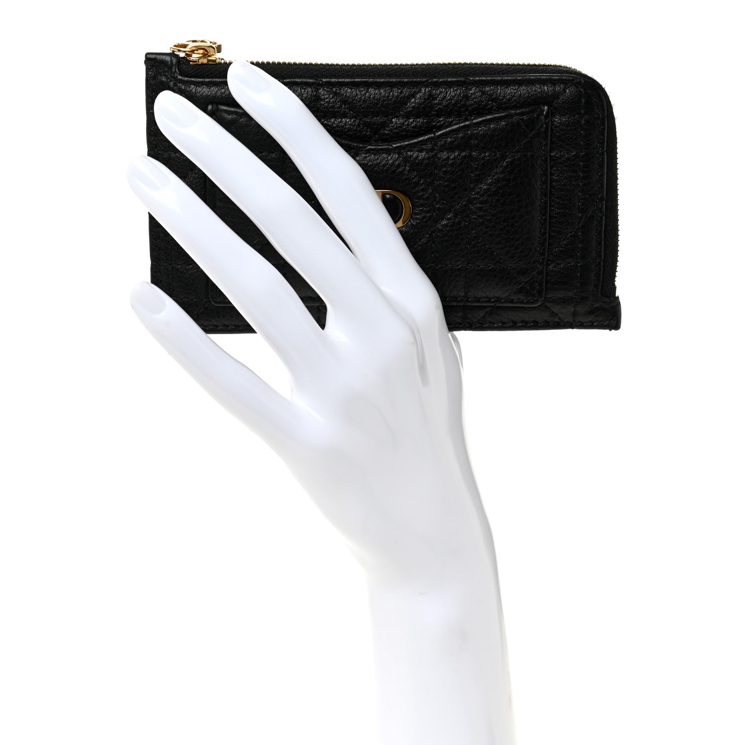 Supple Calfskin Cannage Caro Cosmos Zipped  Holder Black