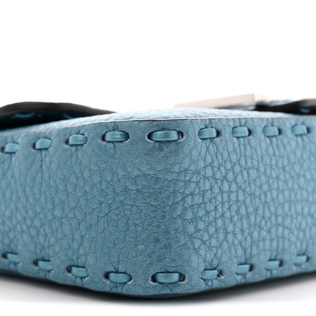 Metallic Cuoio Roma Sellerissima Nappa Sintetica Tape Stitch Mini Baguette Placca Argento