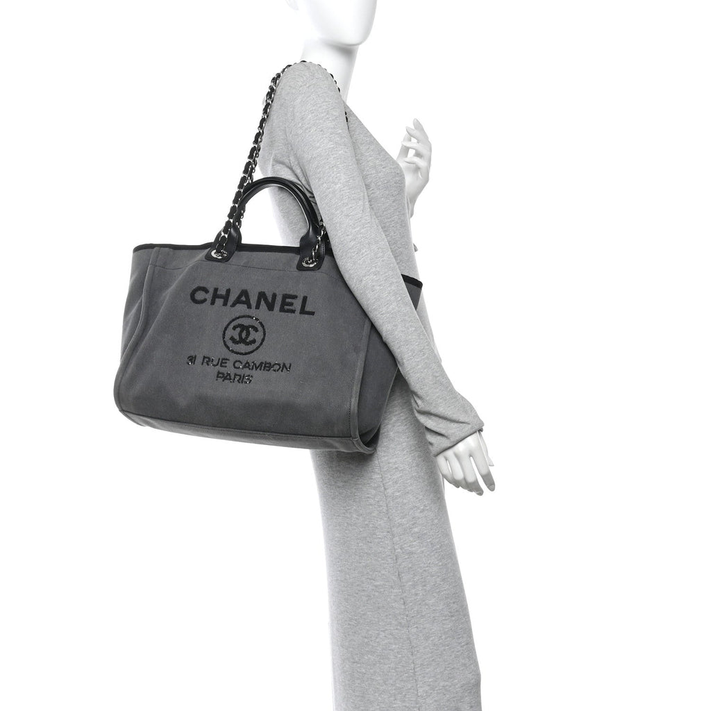 Canvas Sequin Medium Deauville Tote Charcoal