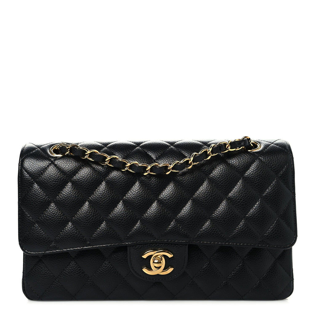 Caviar Quilted Medium Double Flap Black