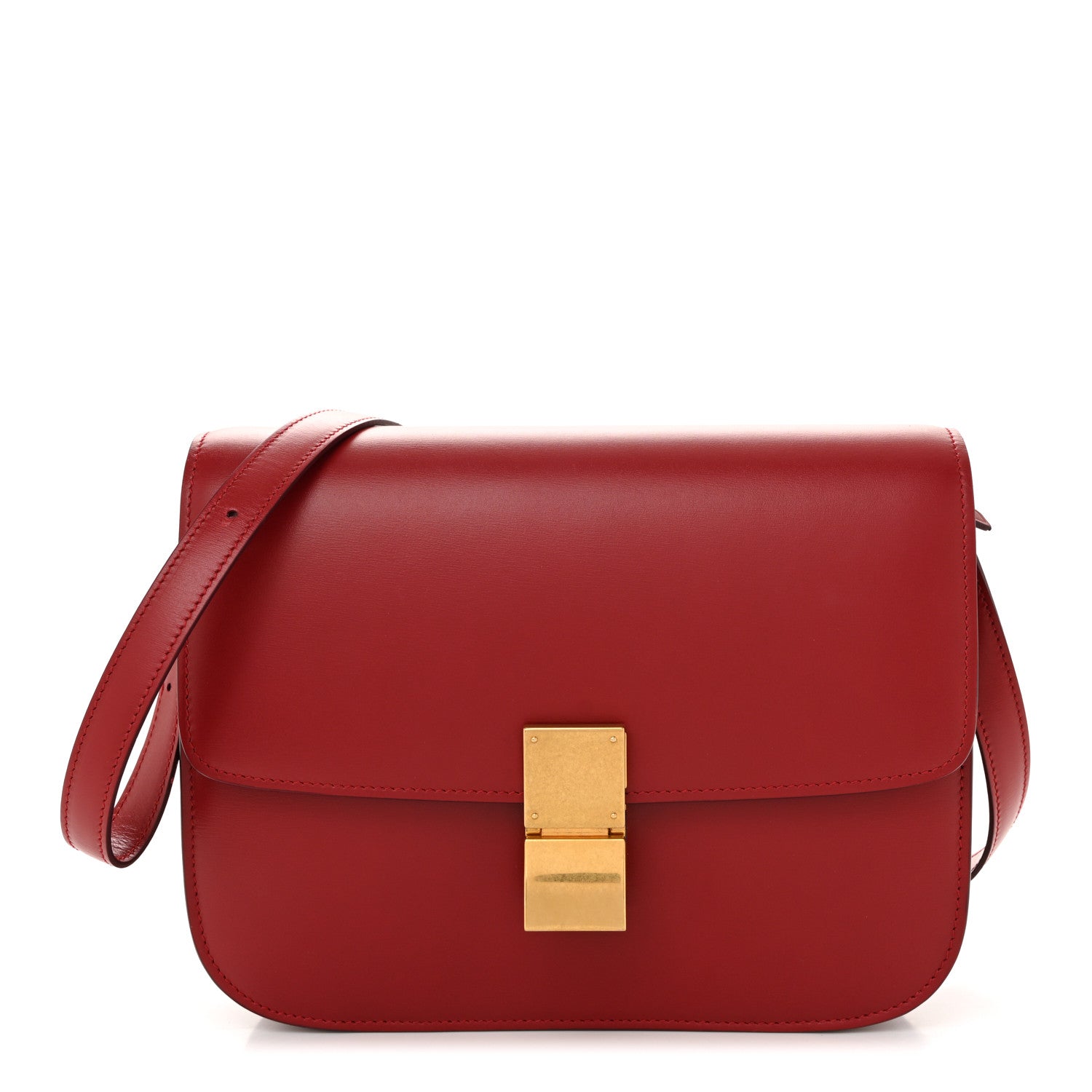Box Calfskin Medium Classic Box Flap Bag Dark Brick
