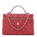 Caviar Quilted Top Handle Slim Vanity With Chain Red