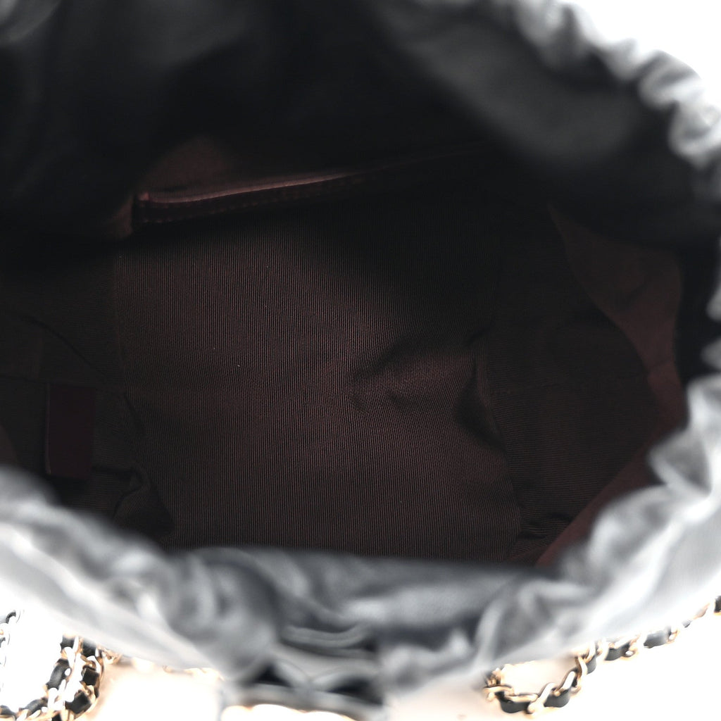 Lambskin Bucket Chain Drawstring Bag Black