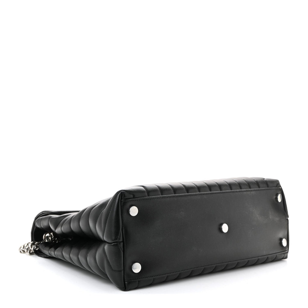 Calfskin Y Quilted Monogram Large Loulou Chain Satchel Black