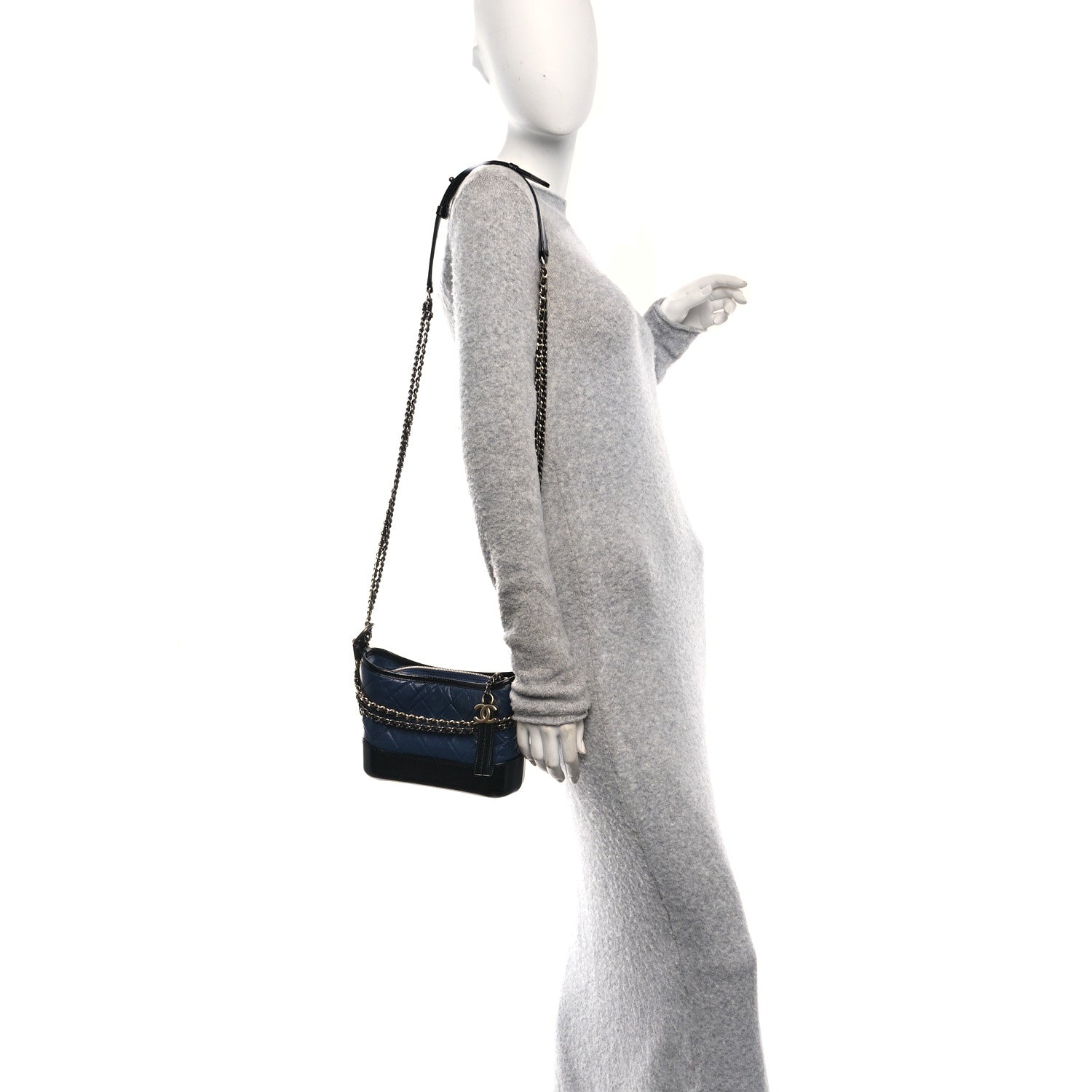 Aged Calfskin Quilted Small Gabrielle Hobo Dark Grey