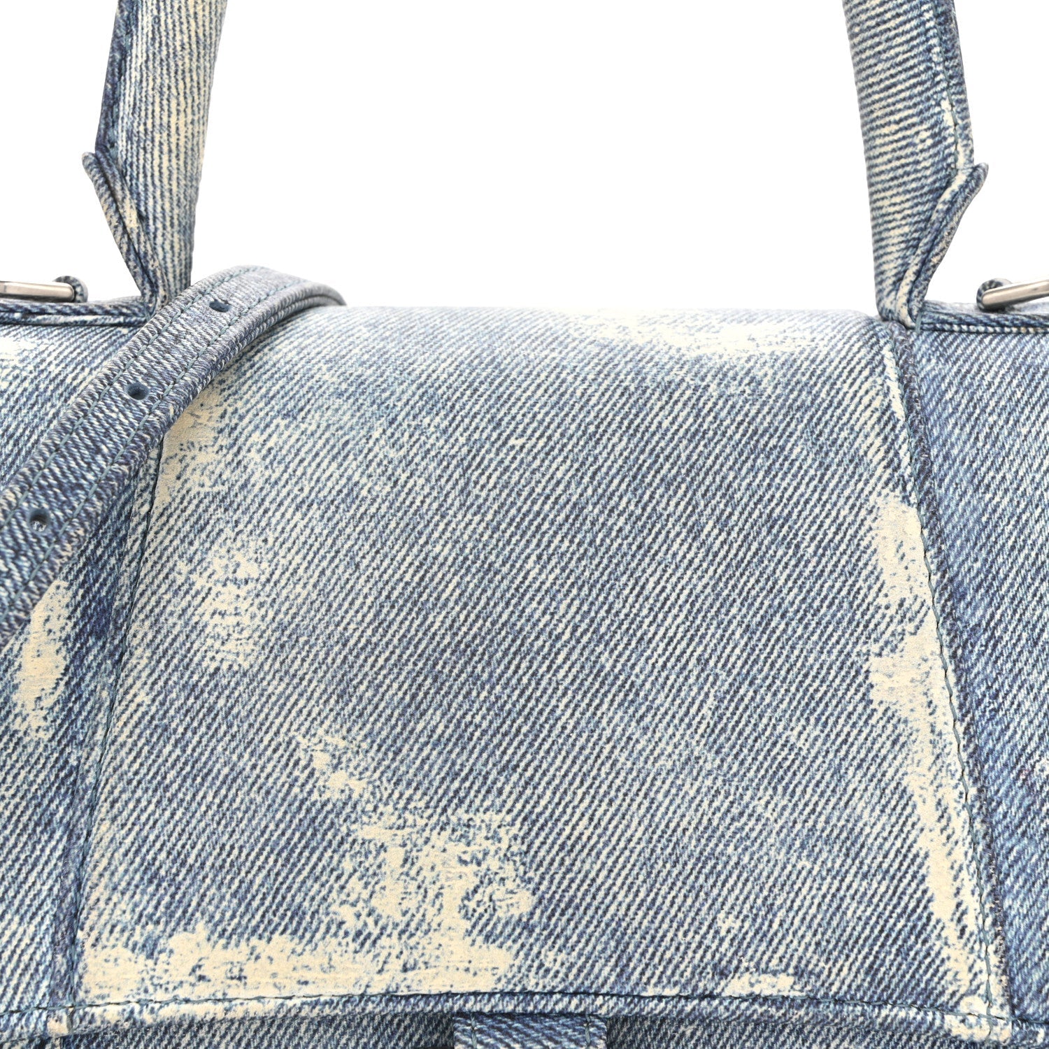 Nappa Denim Printed Hourglass Top Handle Bag Small Denim Blue