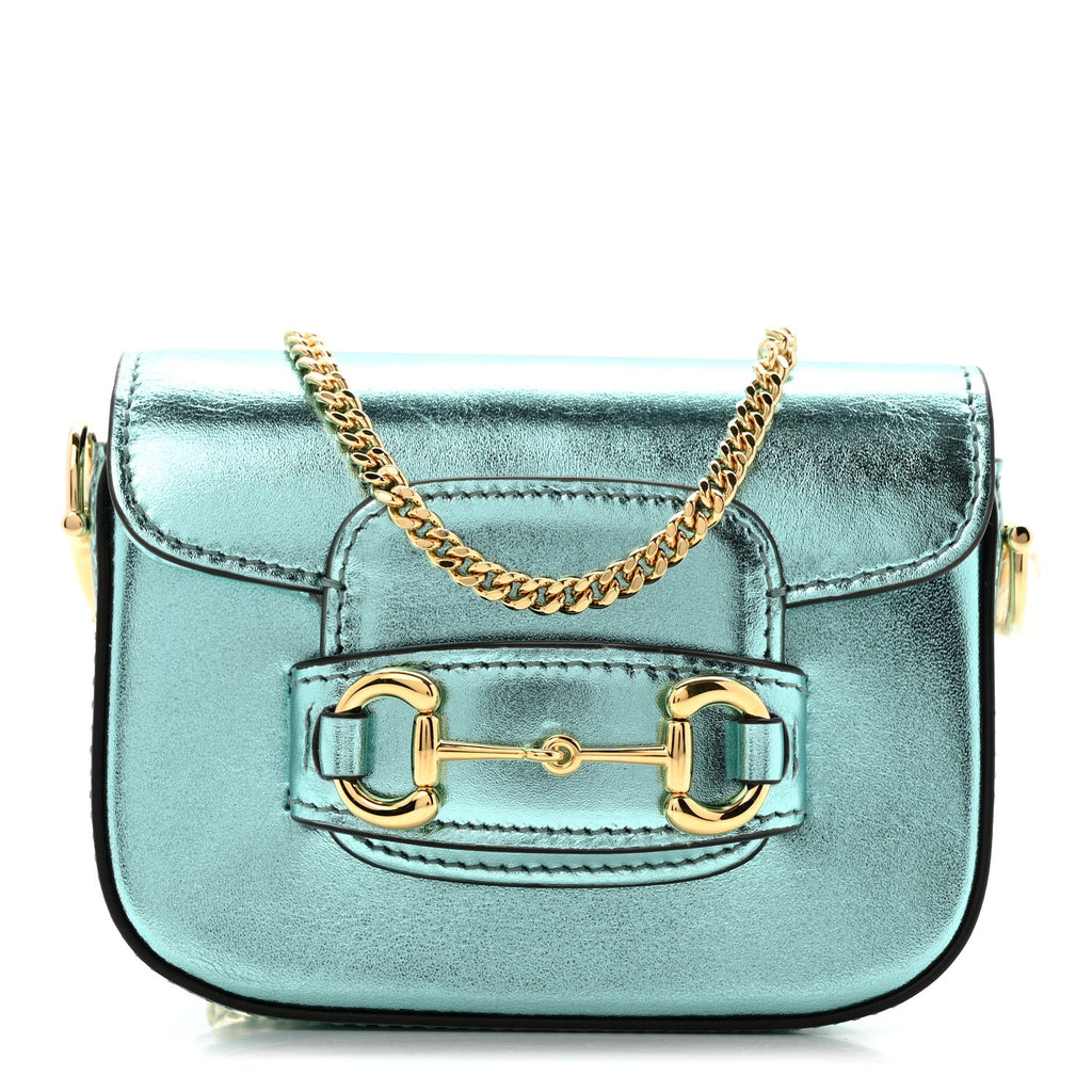 Metallic Calfskin Super Mini Horsebit 1955 Shoulder Bag Light Blue
