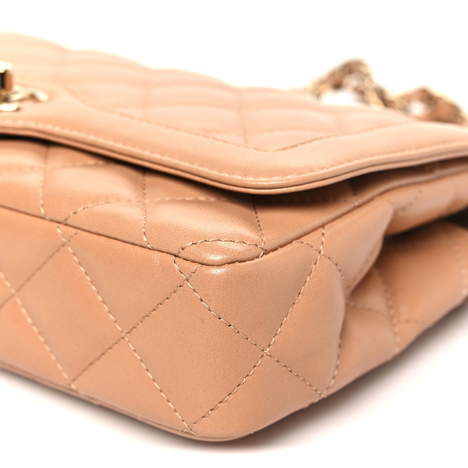 Lambskin Quilted Small Flap Bag Dark Beige