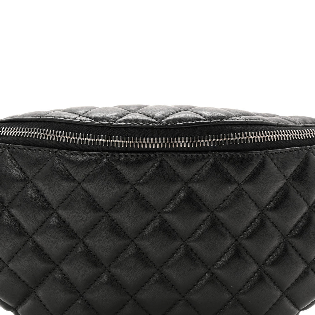 Lambskin Quilted Banane Waist Bag Fanny Pack Black