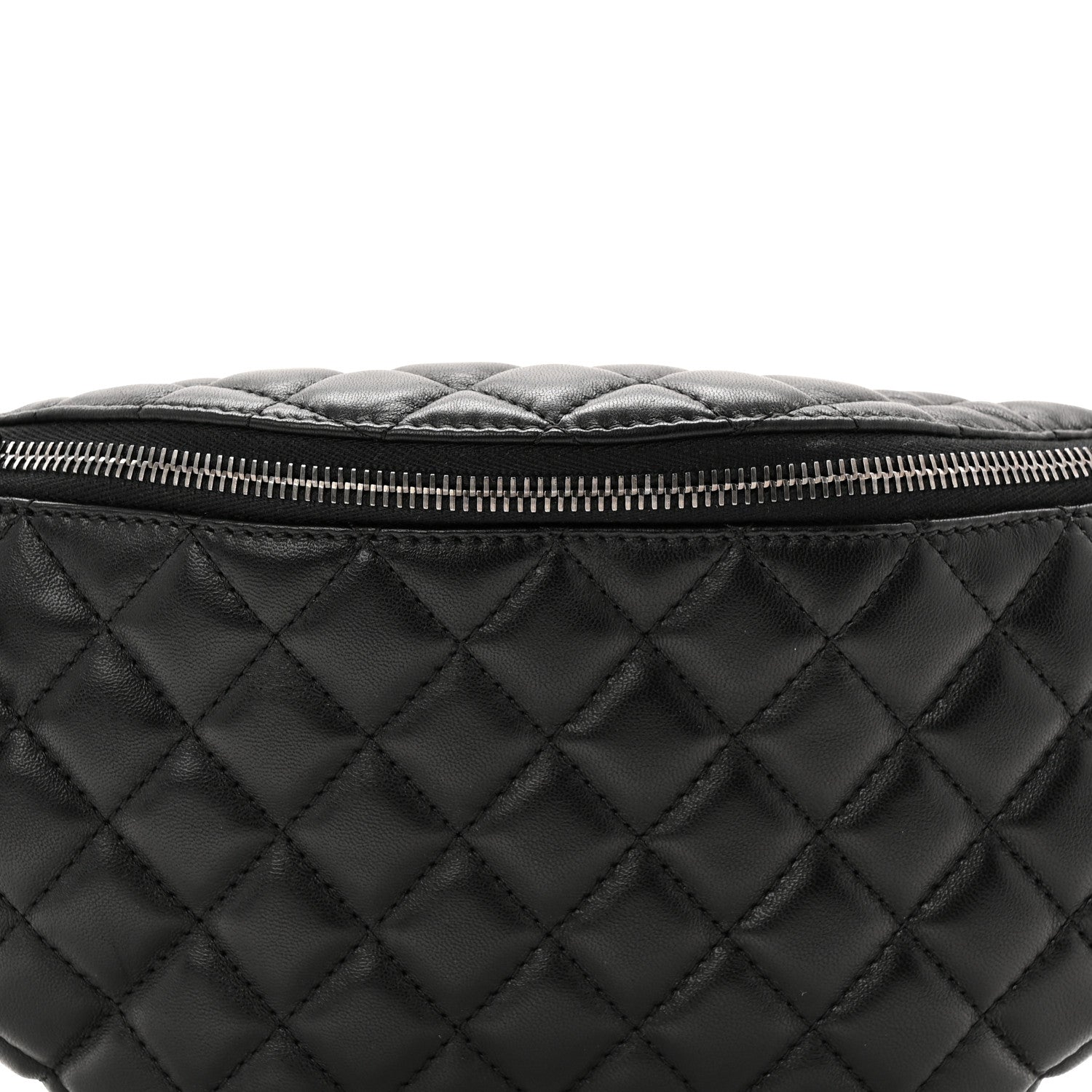Lambskin Quilted Banane Waist Bag Fanny Pack Black