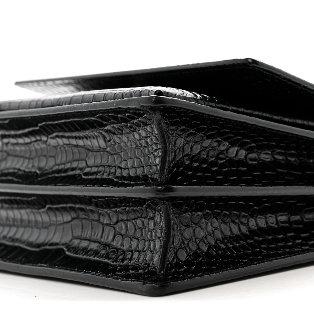 Calfskin Crocodile Embossed Medium Monogram Sunset Black