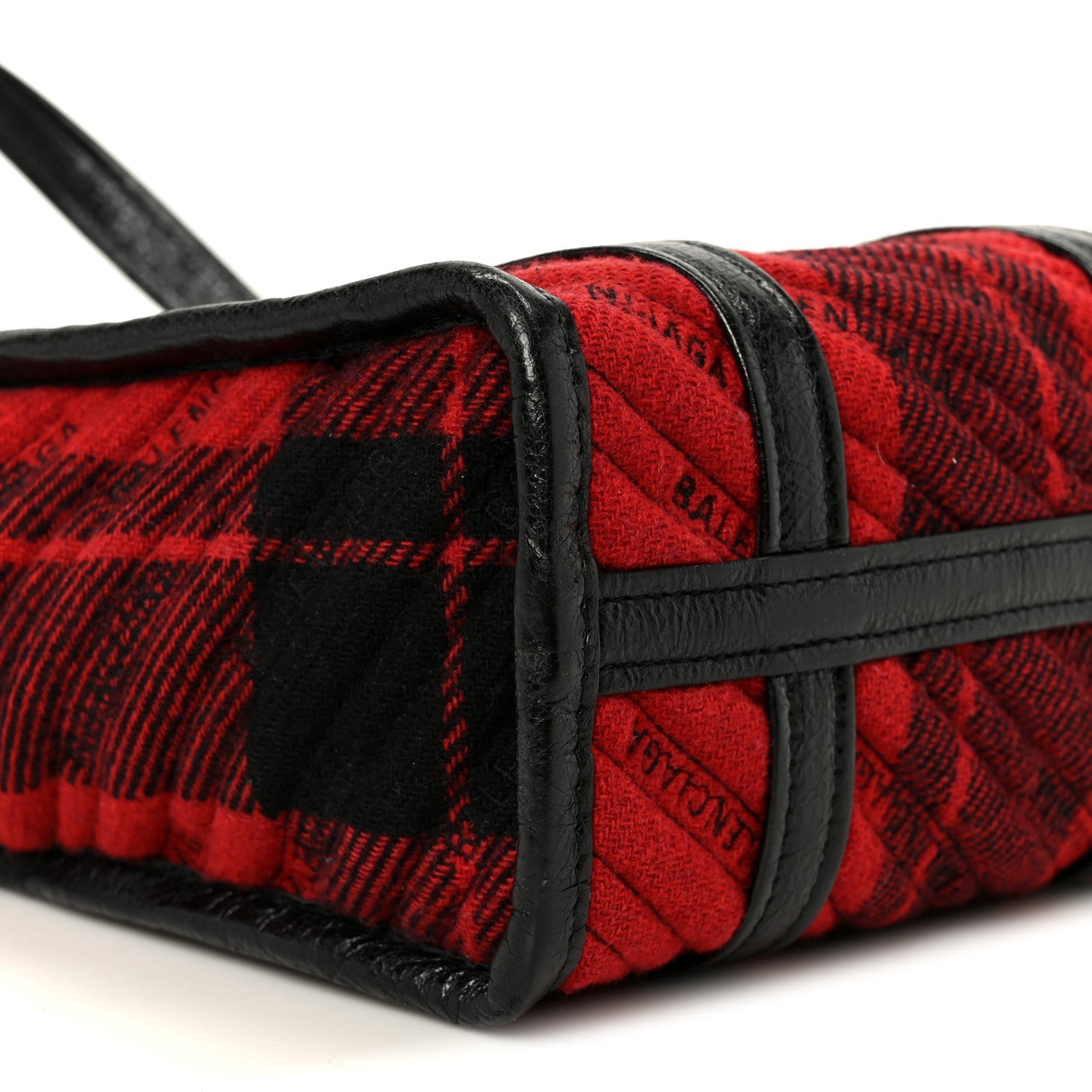 Wool Cuir Arena Plaid Diagonal Allover Logo Matelasse XS Bazar Shopper Tote Red Black