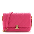 Shiny Caviar Quilted Small Chain Melody Flap Dark Pink