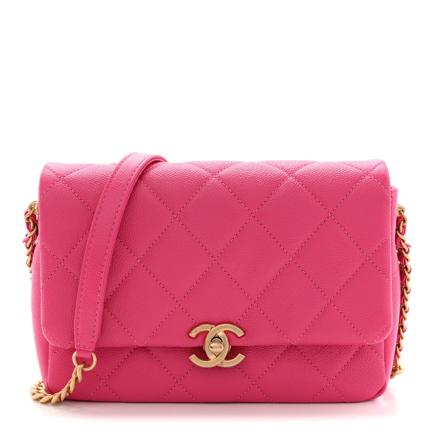 Shiny Caviar Quilted Small Chain Melody Flap Dark Pink