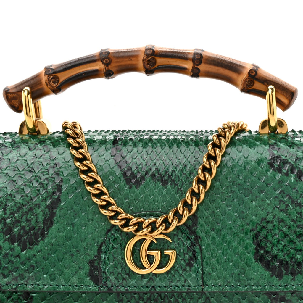 Snakeskin Mini Diana Bamboo Top Handle Clutch Emerald