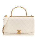 Lambskin Quilted La Parisienne Top Handle Flap White