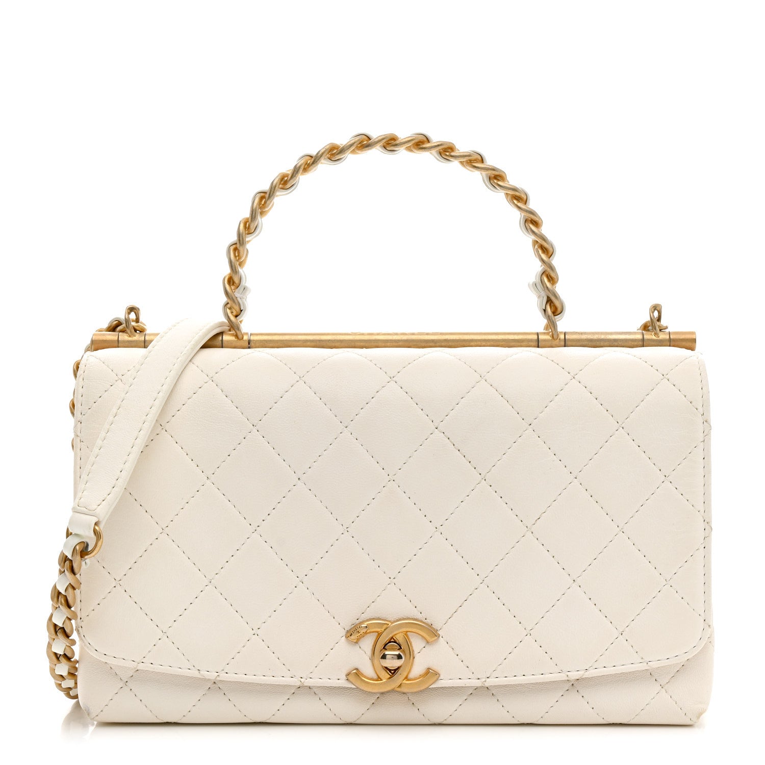 Lambskin Quilted La Parisienne Top Handle Flap White