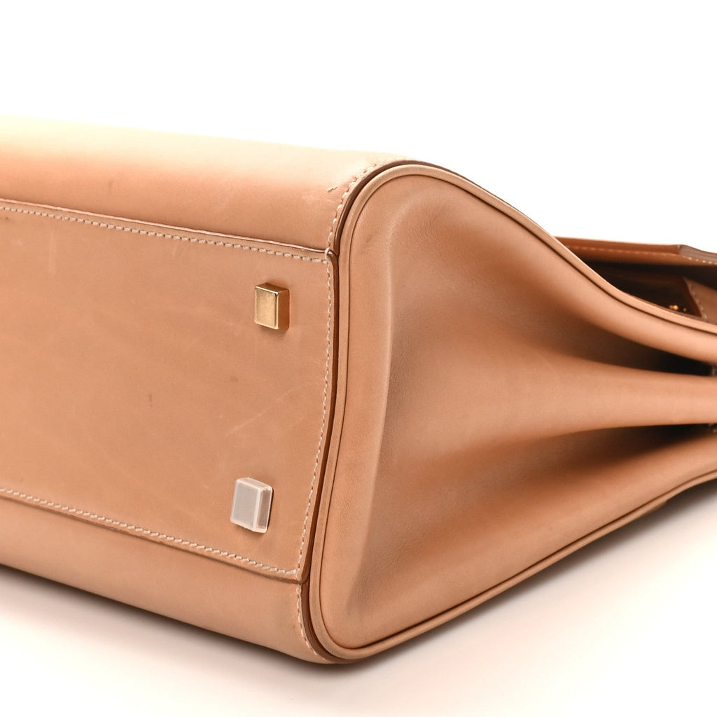 Shiny Calfskin Le Fermoir Top Handle Bag Vintage Brown