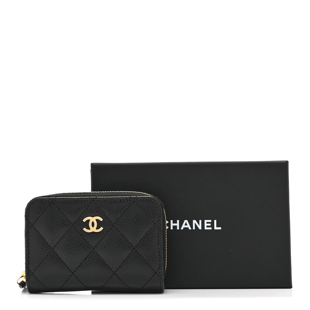 Caviar Quilted Zip Coin Purse Black