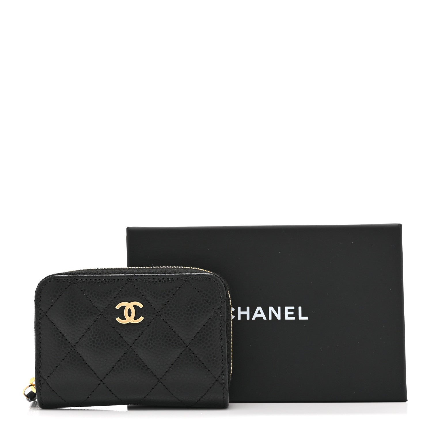 Caviar Quilted Zip Coin Purse Black