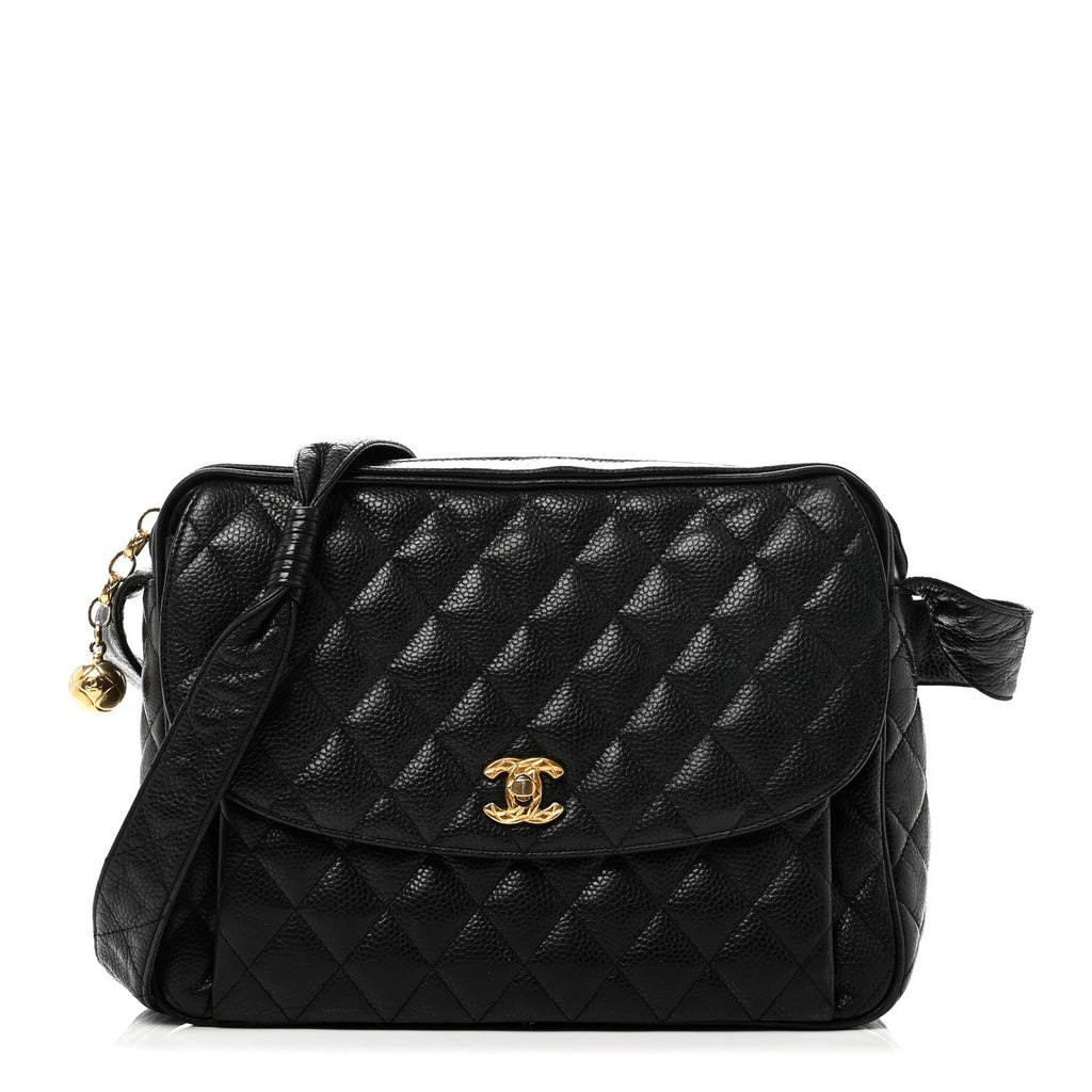 Caviar Quilted Flap Shoulder Bag Black