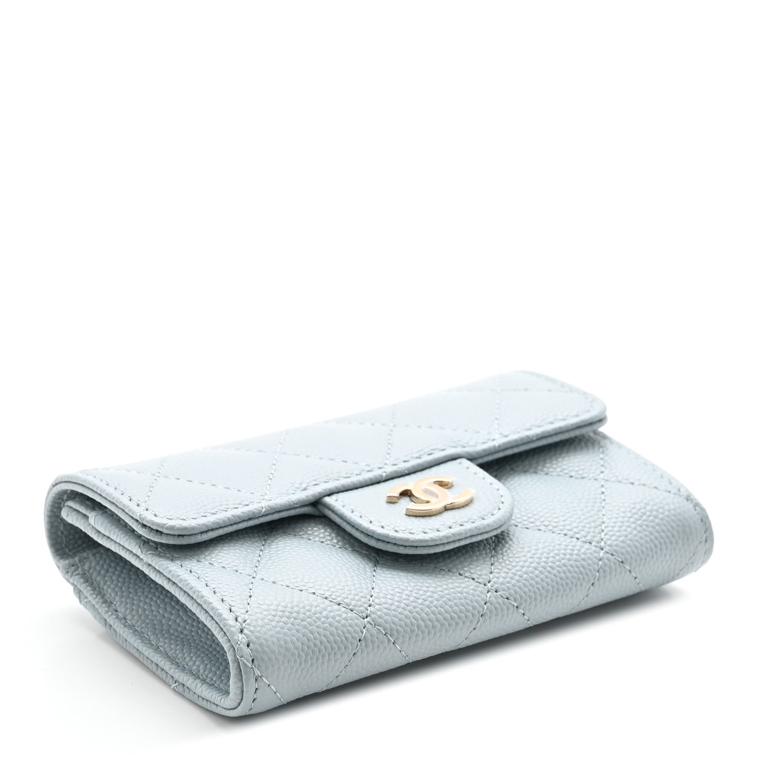 Caviar Quilted Flap  Holder Wallet Light Blue