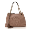 Pebbled Calfskin Medium Soho Chain Shoulder Bag Camelia