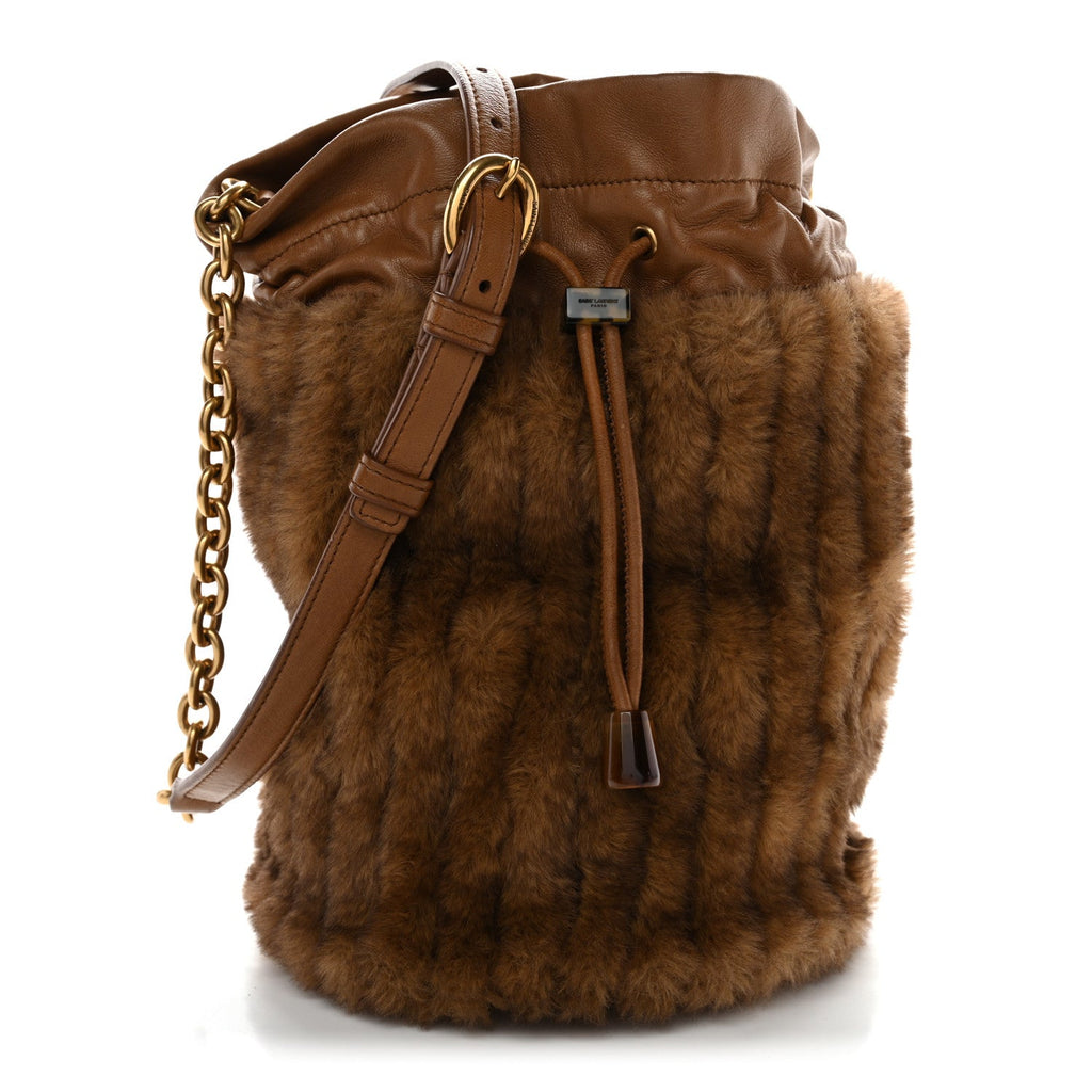 Faux Fur Lambskin Bucket Bag Brown Chocolate
