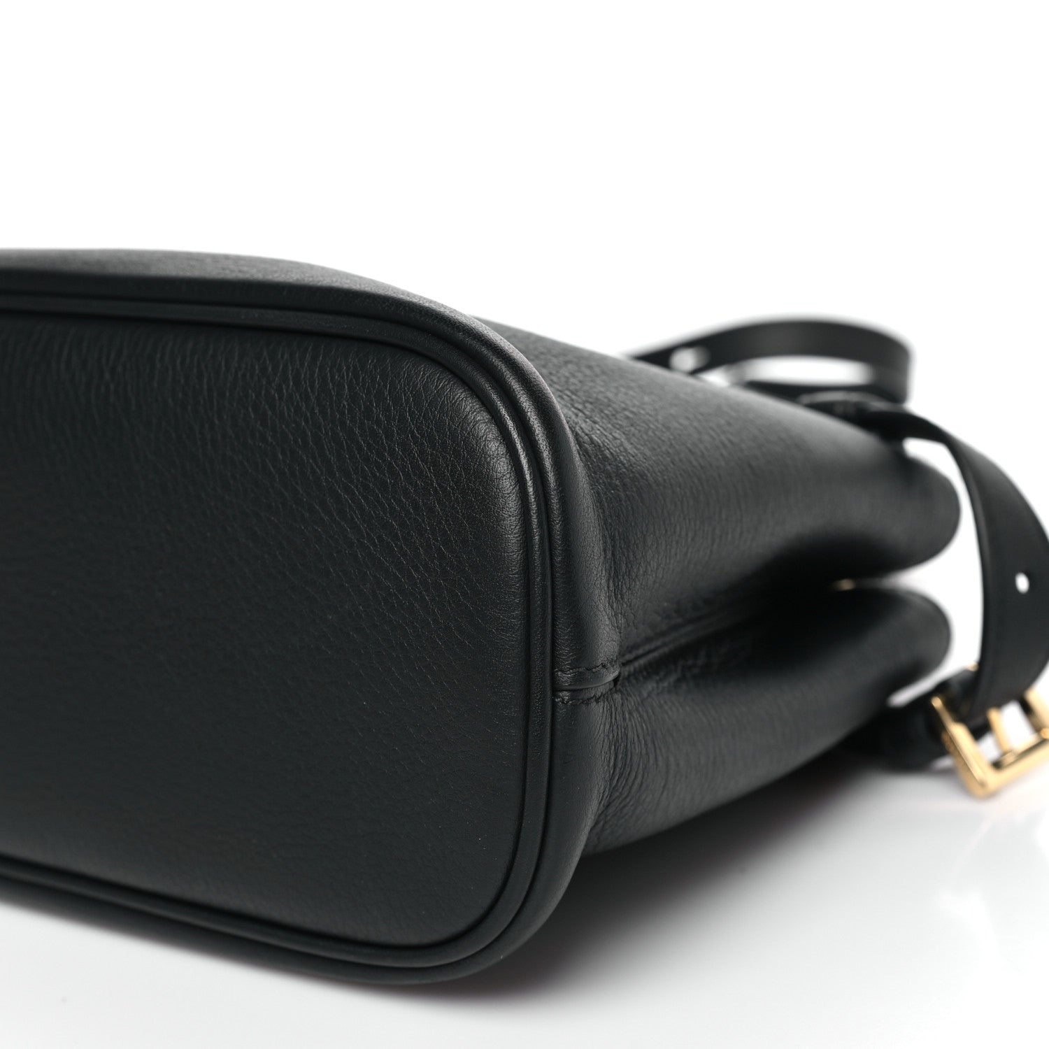 Soft Grain Calfskin Small Double Belt Tote Black