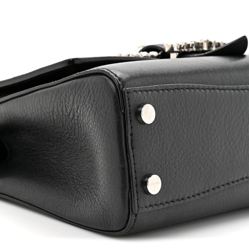 Calfskin Crystal Small Cheri Top Handle Bag Black