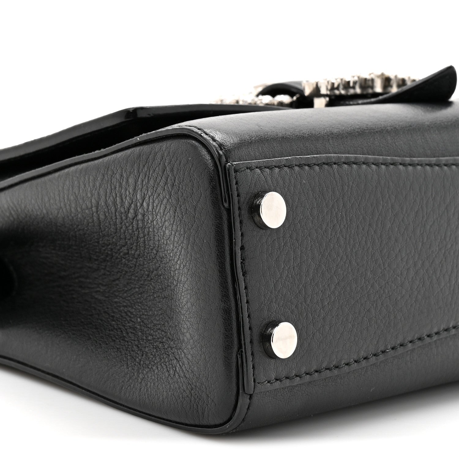Calfskin Crystal Small Cheri Top Handle Bag Black