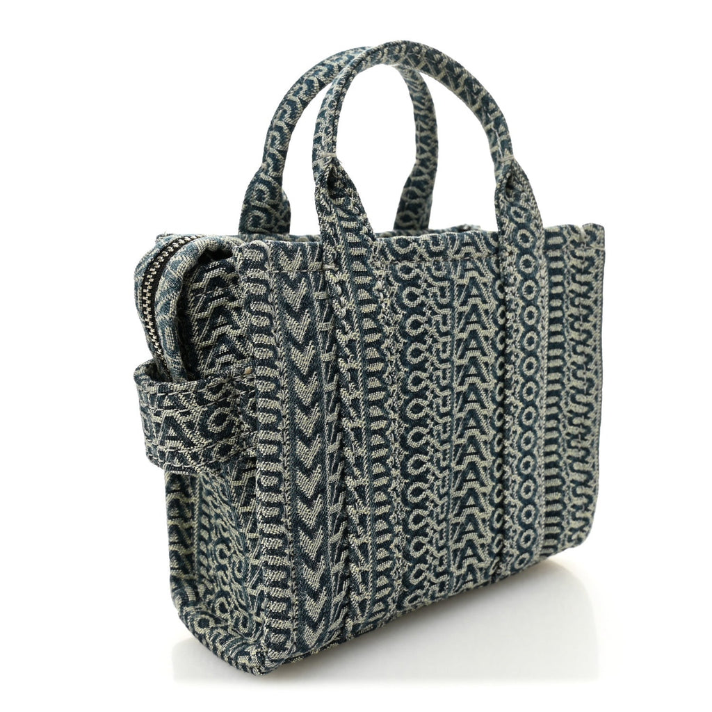 Cotton Washed Monogram Denim Crossbody Tote Bag Sun Faded Denim