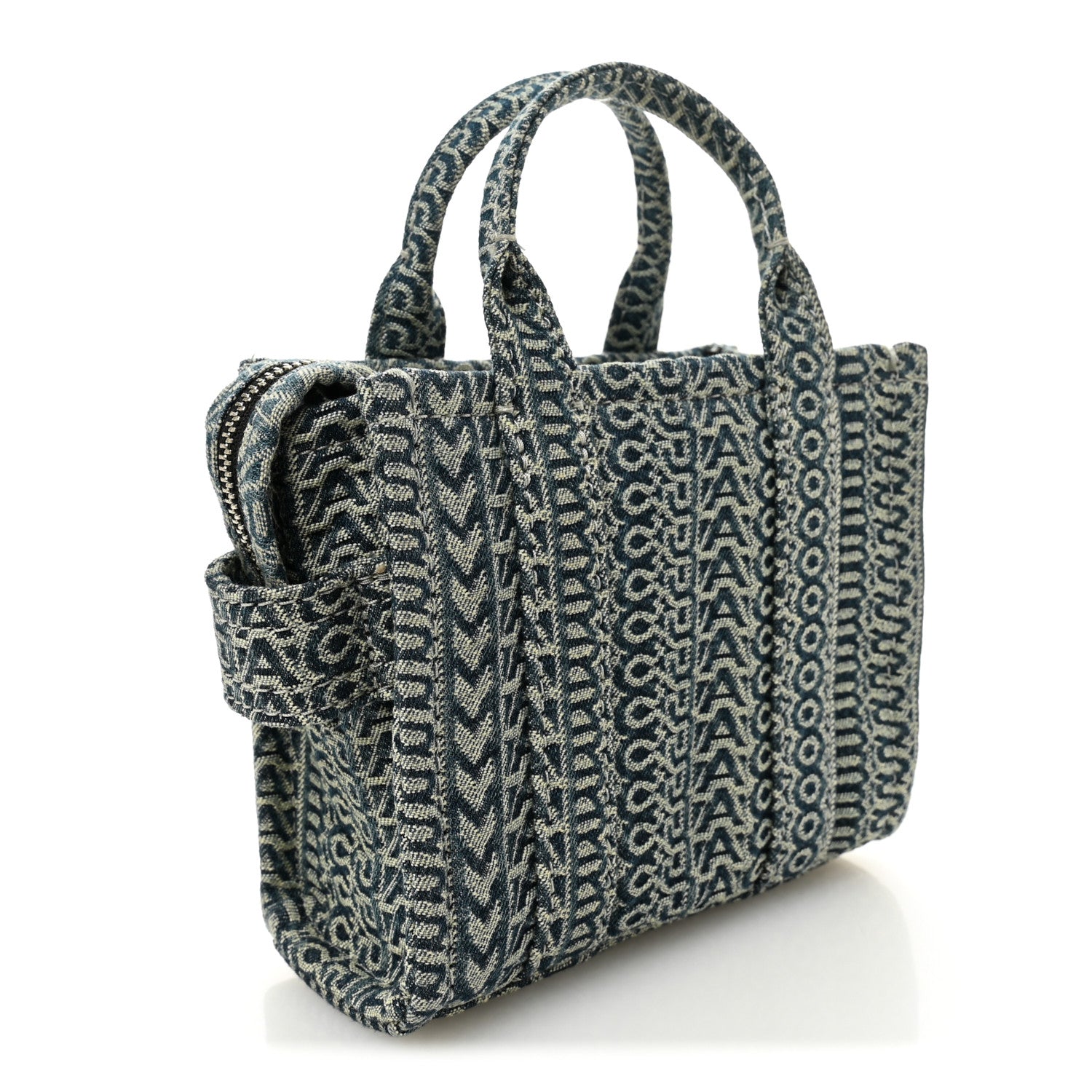Cotton Washed Monogram Denim Crossbody Tote Bag Sun Faded Denim
