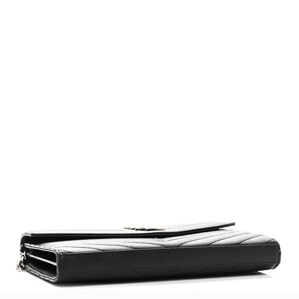 Grain De Poudre Matelasse Chevron Monogram Chain Wallet Black