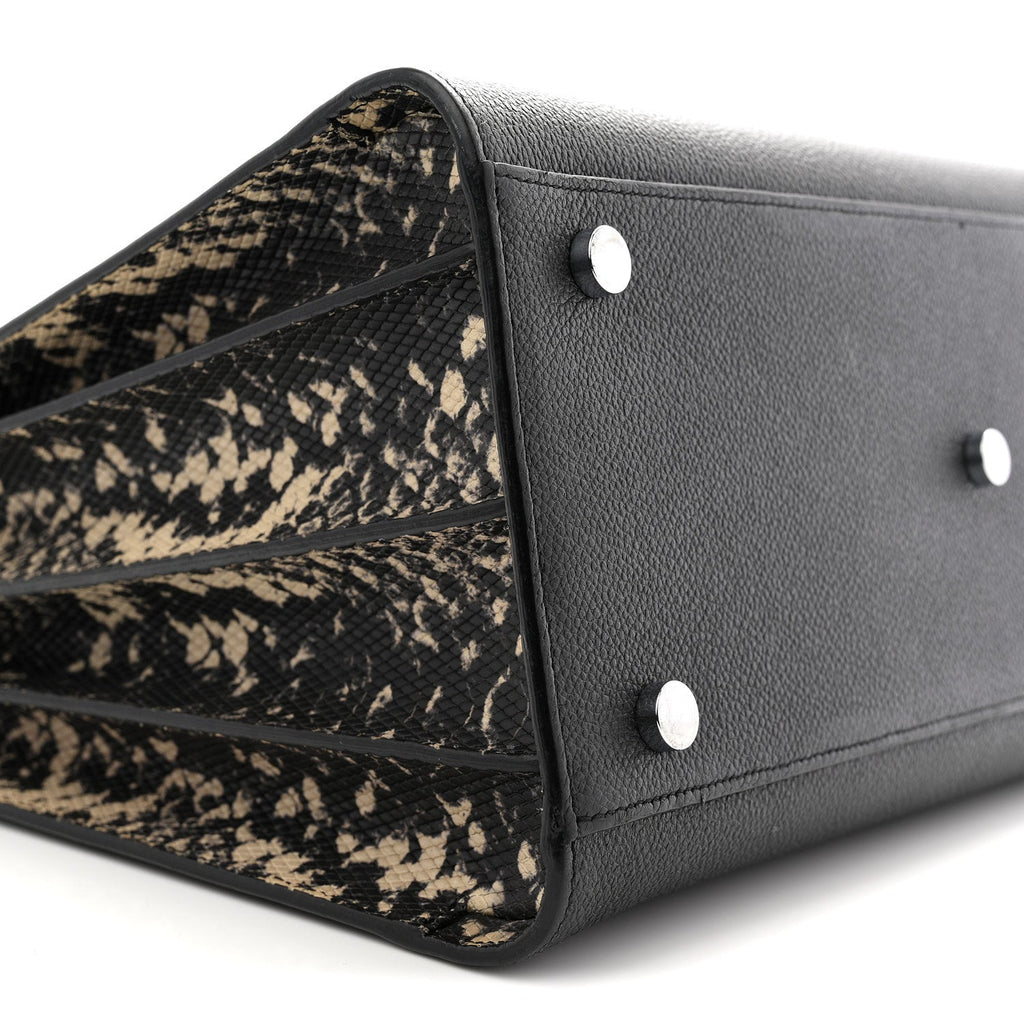 Grained Calfskin Embossed Python Small Sac De Jour Black