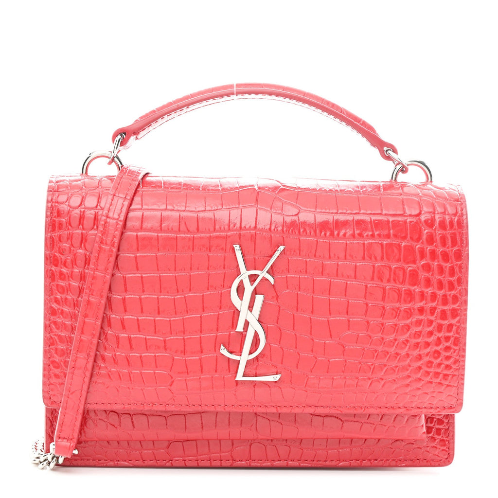 Calfskin Crocodile Embossed Monogram Sunset Chain Wallet Rouge Eros
