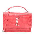 Calfskin Crocodile Embossed Monogram Sunset Chain Wallet Rouge Eros