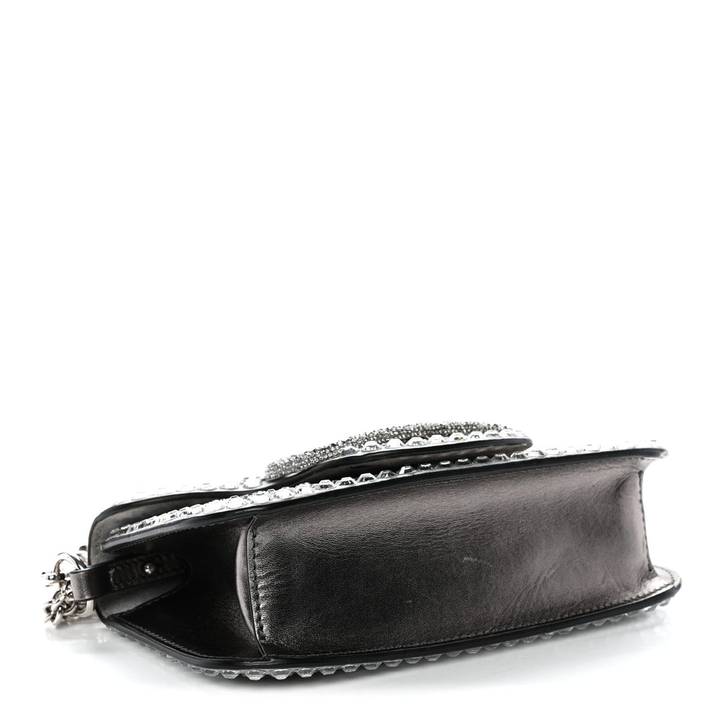 Crystal Suede Enamel Vlogo Small Loco Shoulder Bag Silver