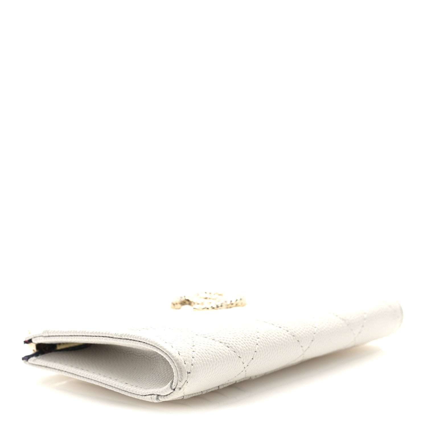 Caviar Quilted CC Logo Zip Around  Holder White