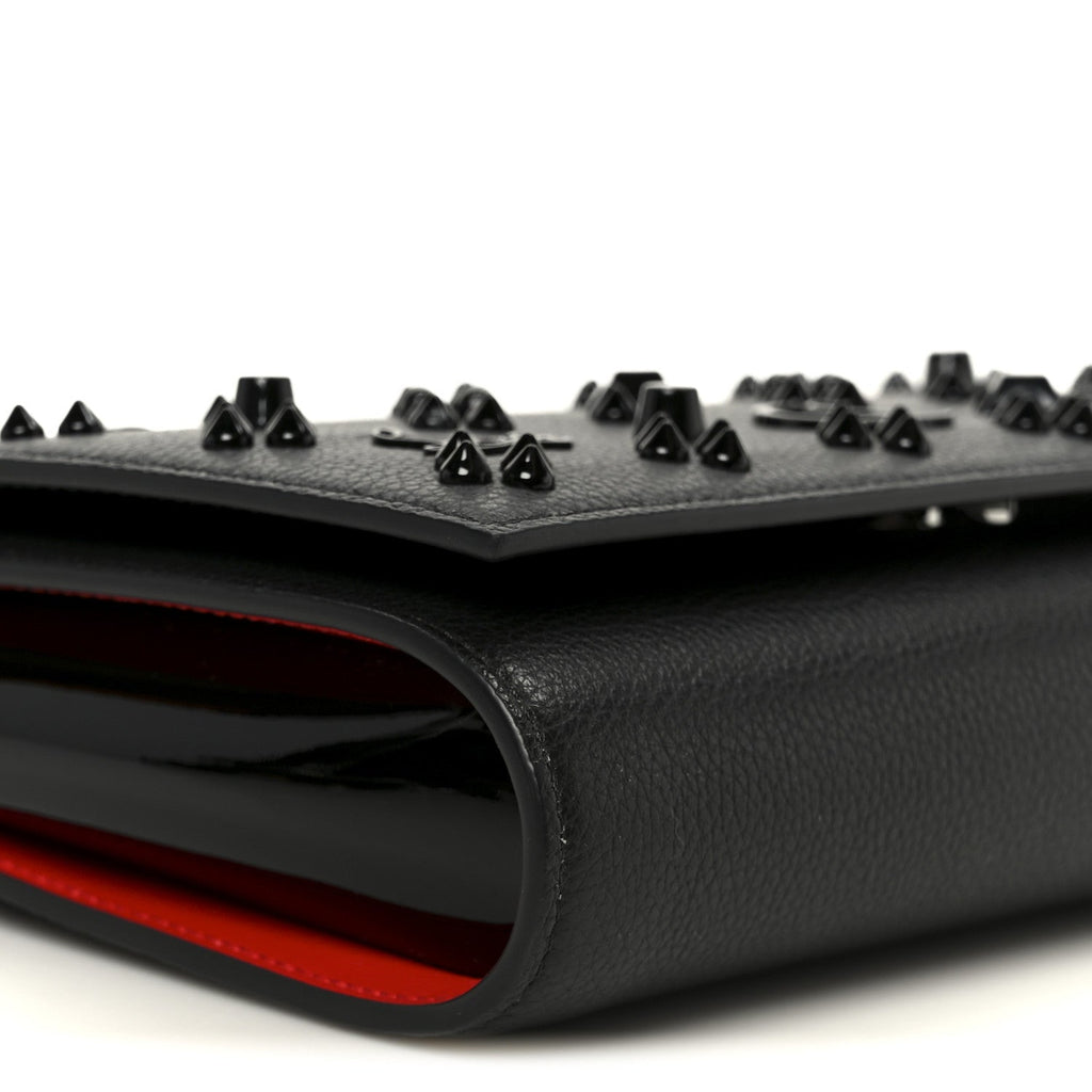 Calfskin Spikes Loubinthesky Paloma Clutch Black