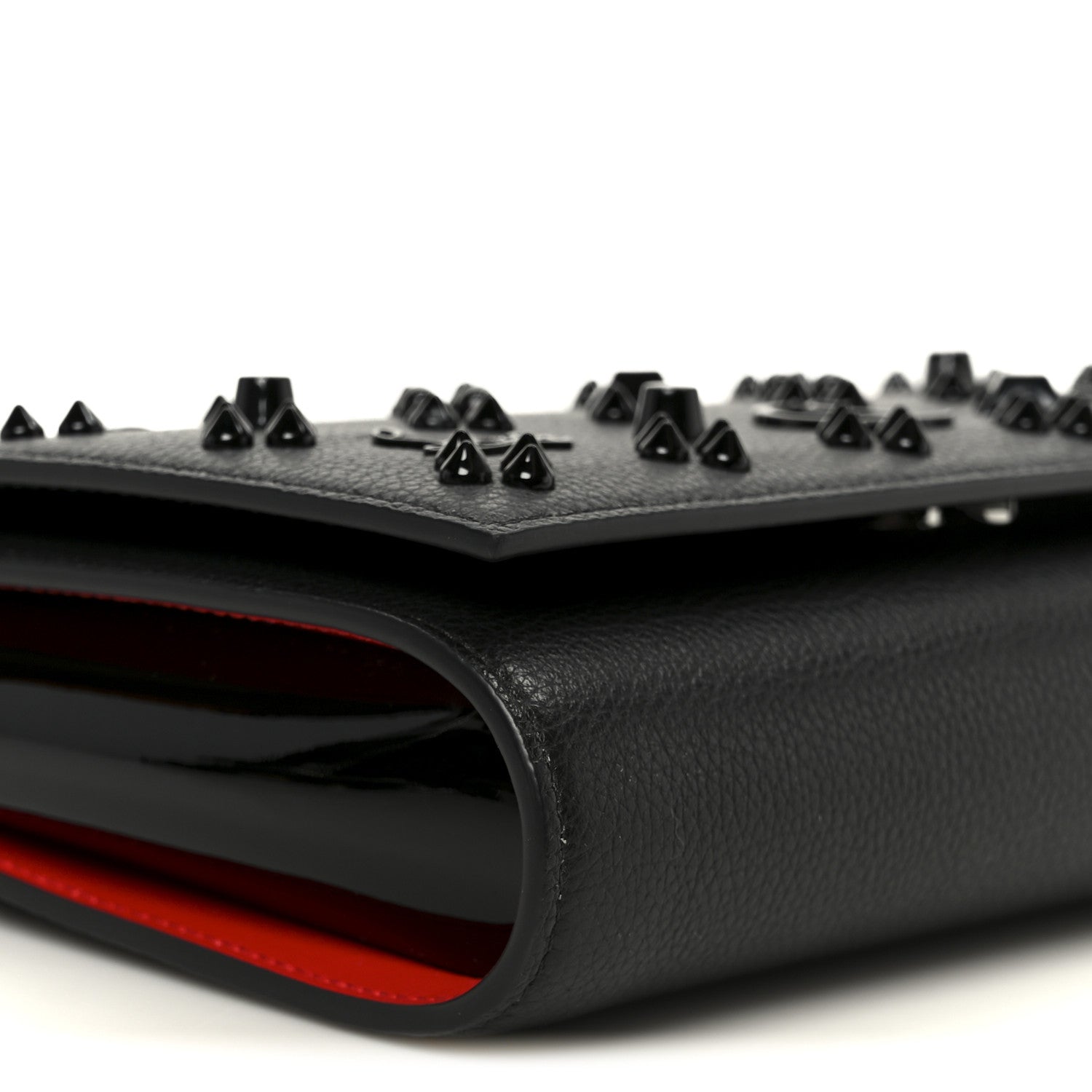 Calfskin Spikes Loubinthesky Paloma Clutch Black
