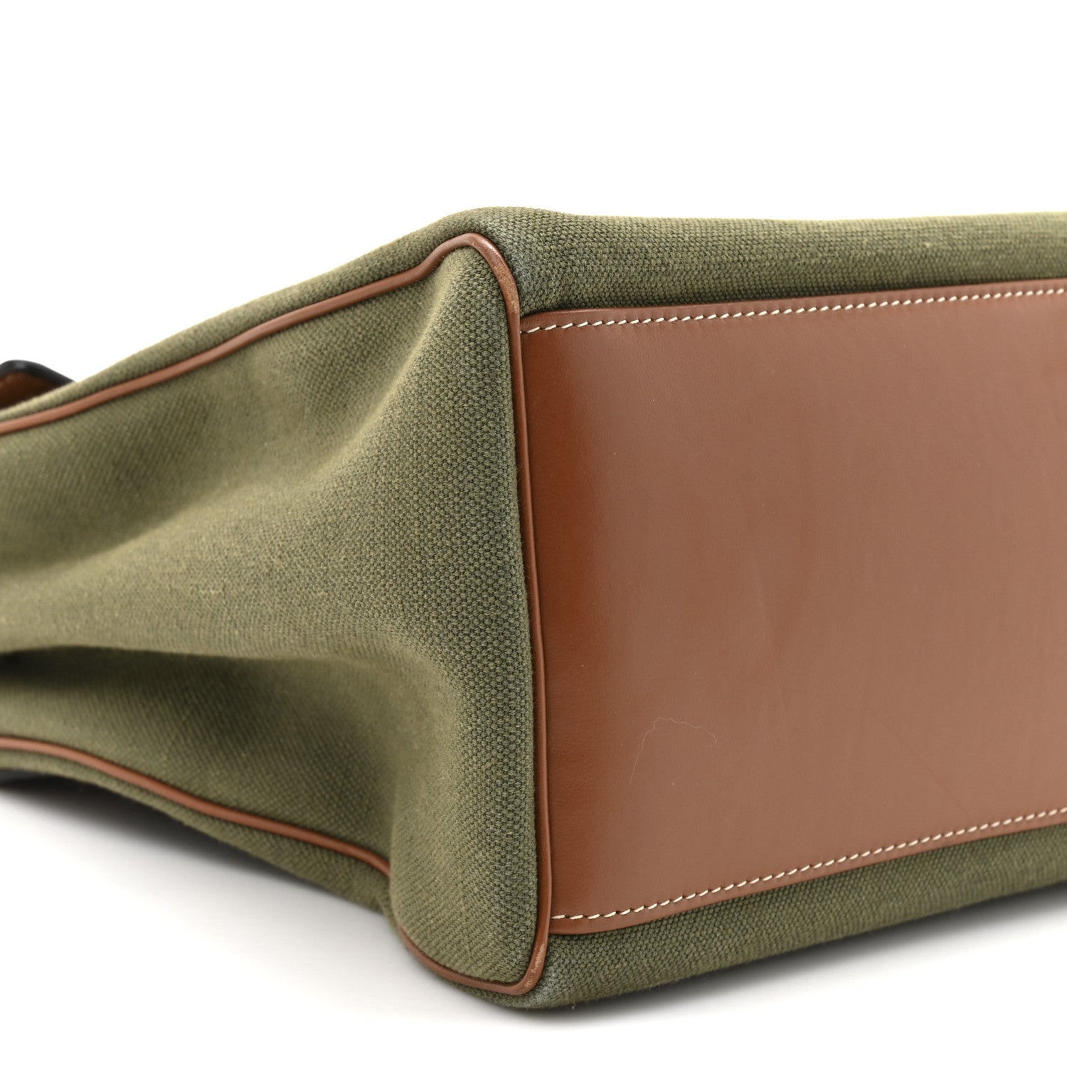 Canvas Calfskin Medium Soft 16 Top Handle Bag Khaki Tan