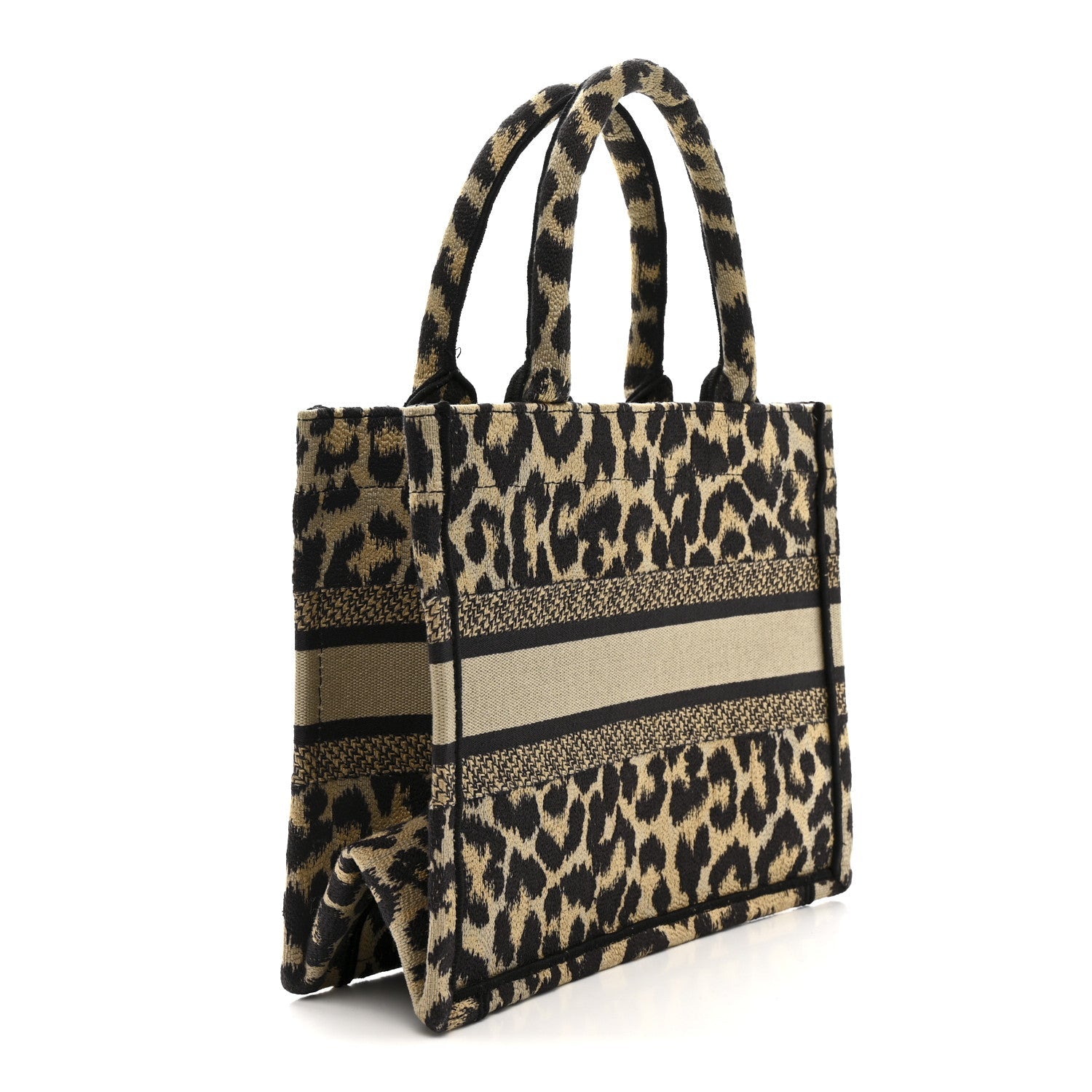 Canvas Mizza Embroidered Small Leopard Book Tote Beige