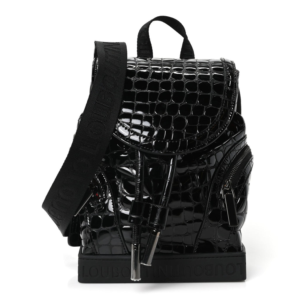 Calfskin Alligator Embossed Small Explorafunk Backpack Black